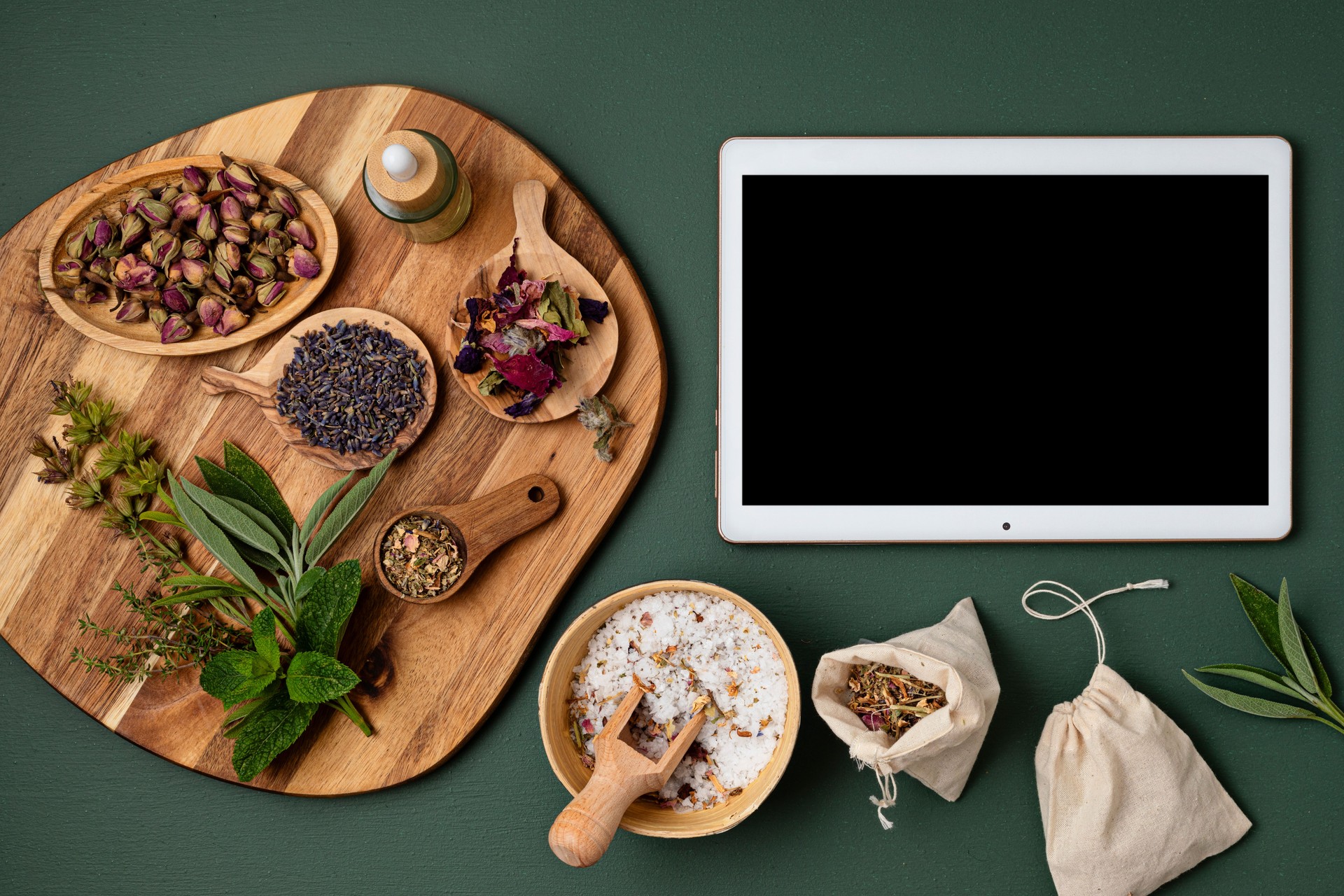 Touchpad mockup for naturopaty or phytotherapy application, workshop, course